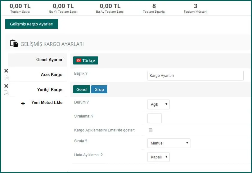 Gelişmiş Kargo Ayarları Nelerdir?